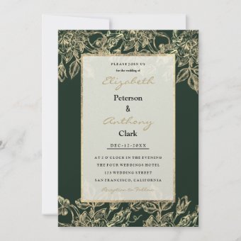 Elegant forest green gold luxury floral Wedding Invitation | Zazzle