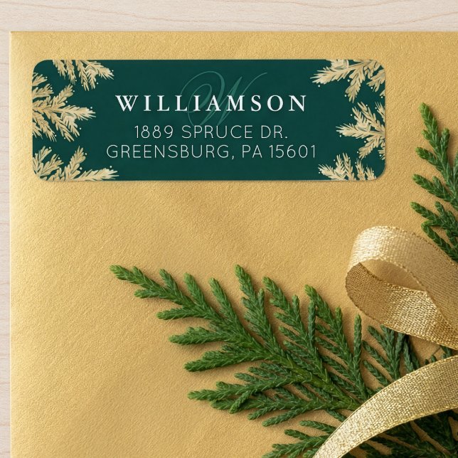 Elegant Forest Green & Gold Pine Forest Monogram Label (Elegant Forest Green & Gold Pine Forest Monogram Label)