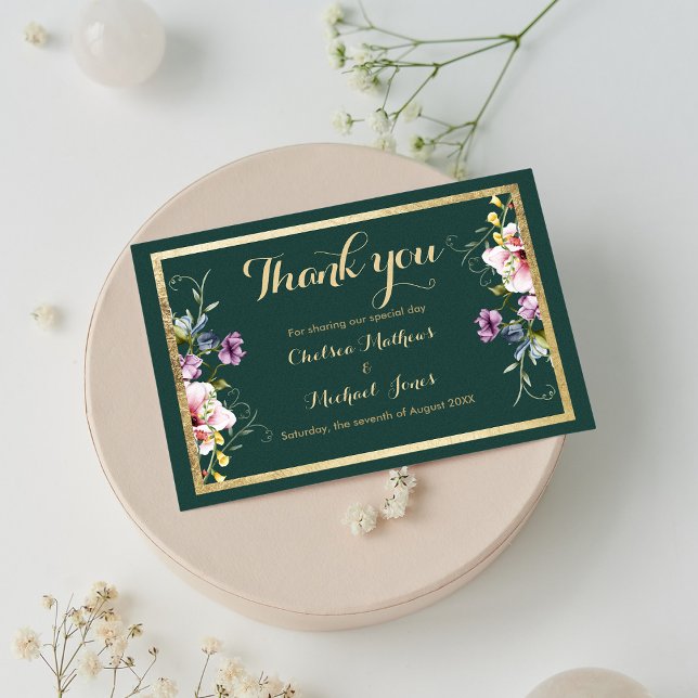 Elegant forest green gold pink floral Thank You (Elegant forest green gold pink floral Thank You )
