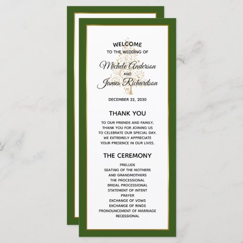 Elegant Forest Green Gold Winter Holiday Wedding Program