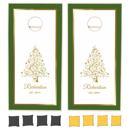 Elegant Forest Green Gold Winter Wedding Custom Cornhole Set