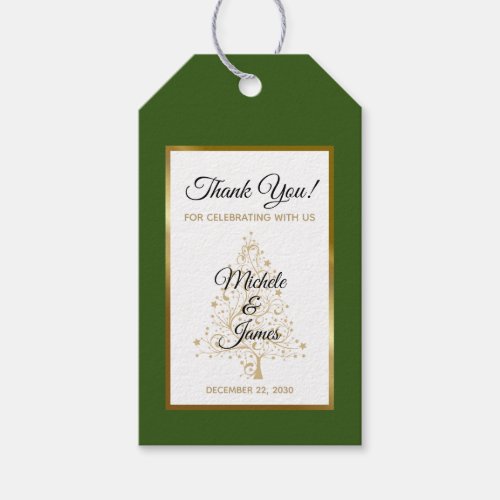 Elegant Forest Green Gold Winter Wedding Gift Tags