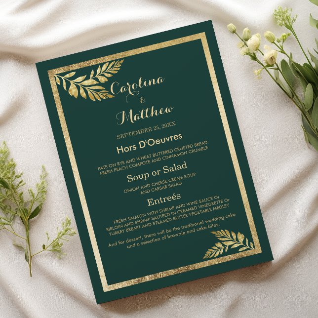 Elegant forest green golden leaf Wedding Menu (Elegant forest green golden leaf Wedding Menu)