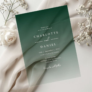 Elegant  Forest Green Gradient Acrylic Wedding Invitations