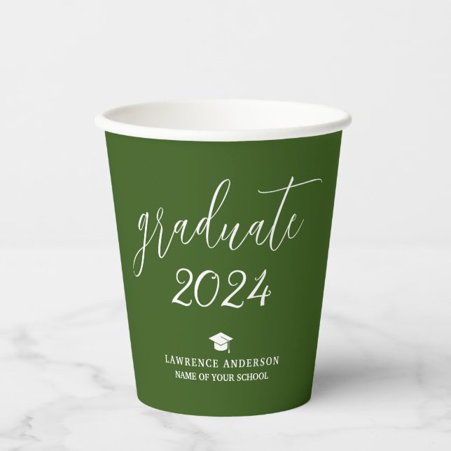 Elegant Forest Green Graduate 2024 Graduation Paper Cups (Front)