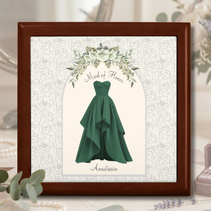 Elegant Forest Green Maid of Honor Wedding Jewelry Gift Box