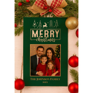 Elegant Forest Green Merry Christmas Foil Holiday Card