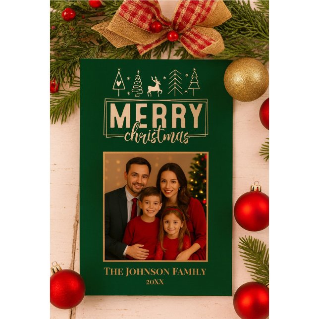 Elegant Forest Green Merry Christmas  Foil Holiday Card (Creator Uploaded)