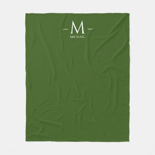 Elegant Forest Green Monogram Template Custom Fleece Blanket