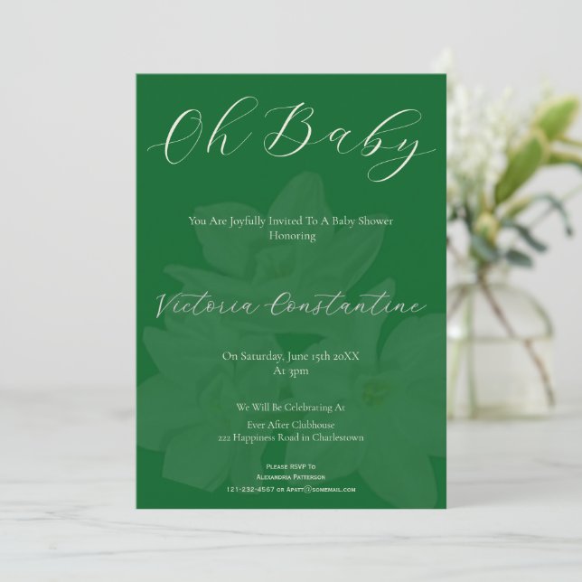 Elegant Forest Green Oh Baby Shower Invitation (Standing Front)
