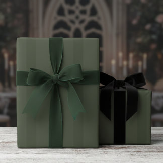 Elegant Forest Green on Green Thick Stripes Wrapping Paper