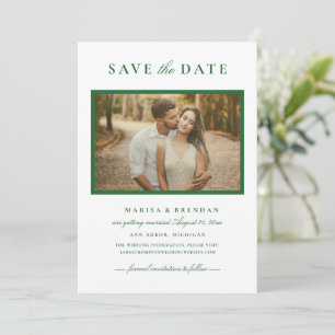 Elegant Forest Green Photo Frame Wedding Save The Date