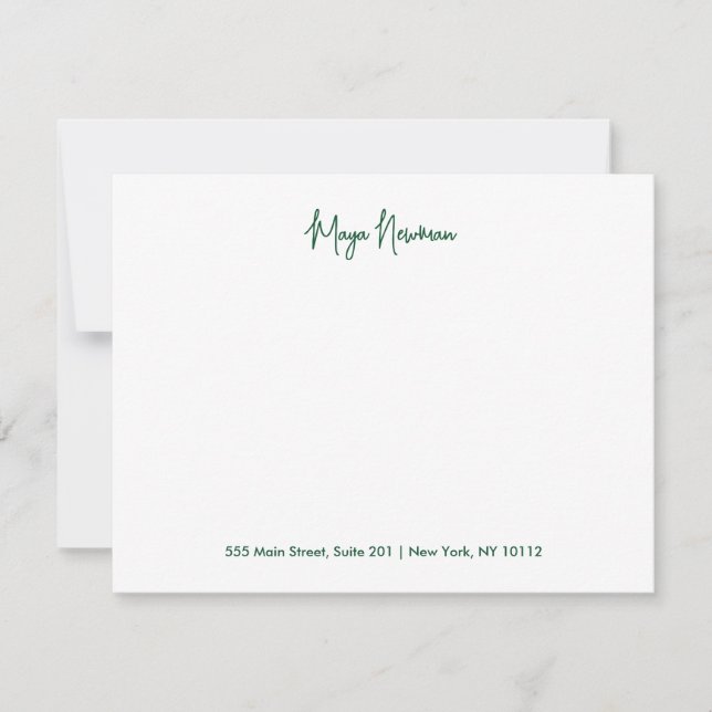 ELEGANT FOREST GREEN SIGNATURE MONOGRAM NAME NOTE CARD (Front)