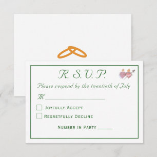 Elegant Forest Green Two Hearts Catholic Wedding RSVP Card