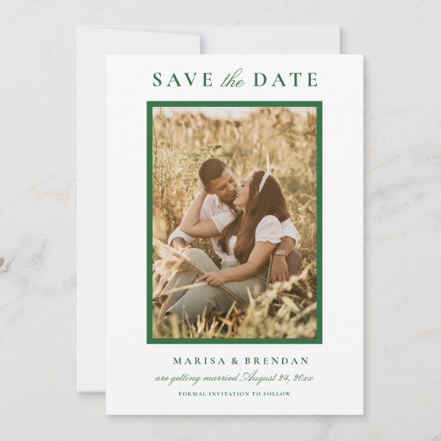 Elegant Forest Green Two Sided Photo Wedding Save The Date (Front)