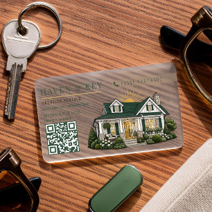 Elegant Forest Green Vacation Rental Management Clear Business Cards