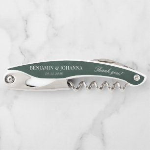 Elegant Forest Green Wedding Thank You Guest Favor Waiter's Corkscrew