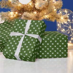 Elegant forest green white custom monogram initial wrapping paper