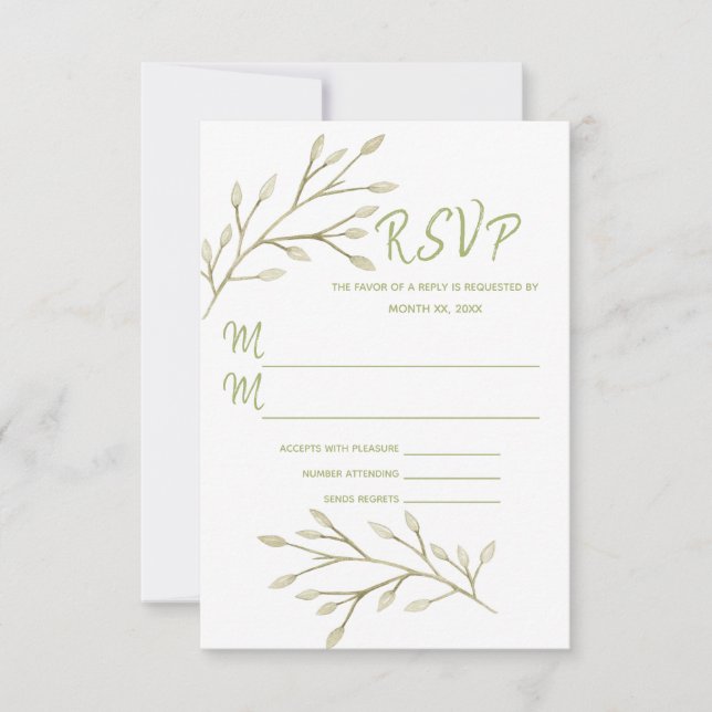 Elegant Forest Leaves Wedding RSVP Card (Front)