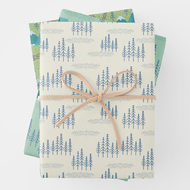 elegant forest map pattern wrapping paper sheets (In situ)