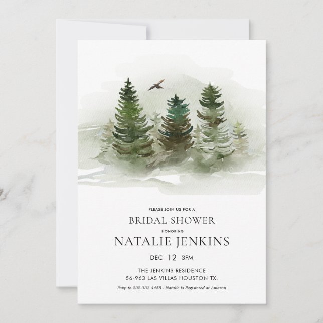 Elegant Forest Pine Tree Bridal Shower Invitation (Front)