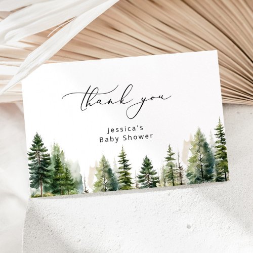 Elegant forest pine trees baby shower thank you card