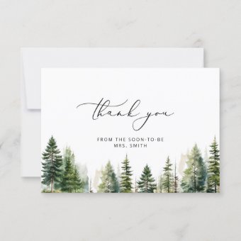 Elegant forest pine trees bridal shower thank you card | Zazzle