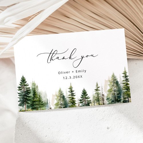 Elegant forest pine trees wedding thank you card