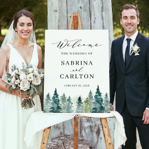 Elegant Forest Pine Trees Wedding Welcome Foam Board