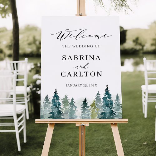 Elegant Forest Pine Trees Wedding Welcome Foam Board