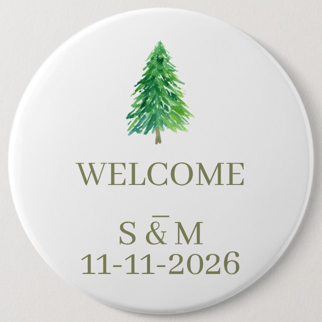 Elegant Forest Tree Flower Monogram Wedding Button (Front)