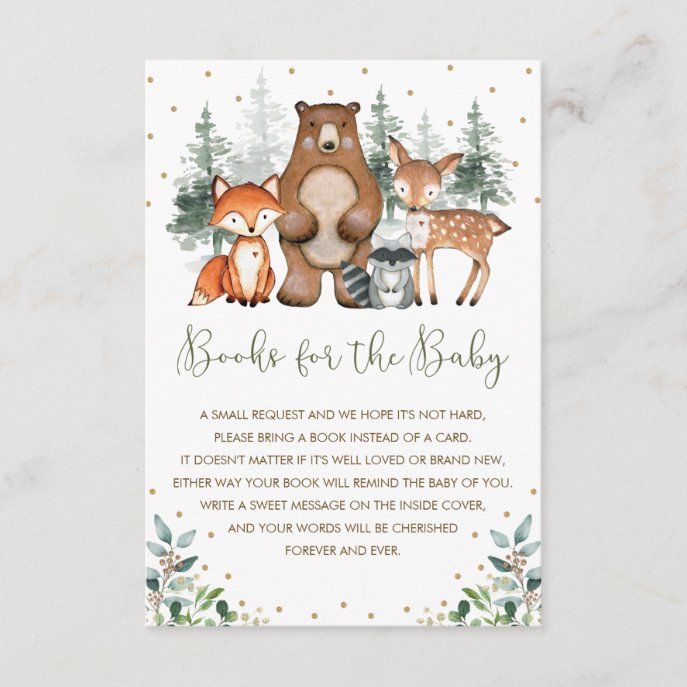 Elegant Forest Woodland Animals Books for Baby Enclosure Card