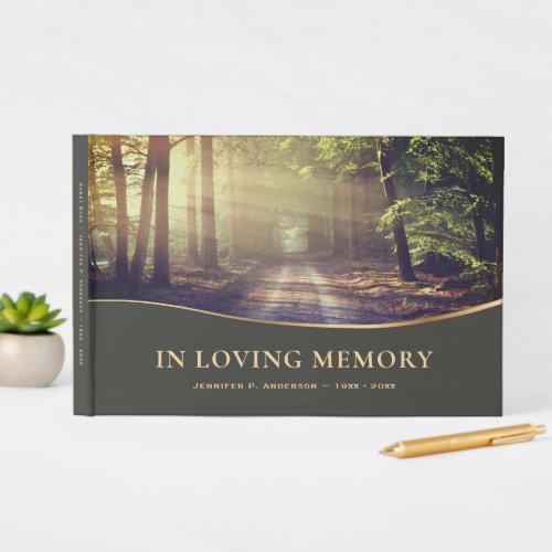 Elegant Forest Woodland Path Funeral Guest Book