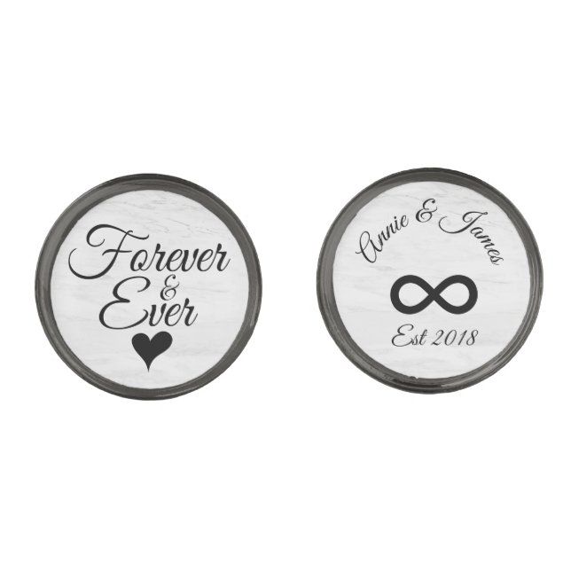 Elegant Forever Ever Marble Wedding Anniversary Cufflinks (Front)