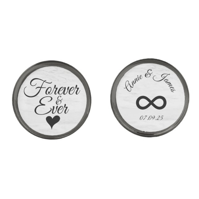 Elegant Forever Ever Marble Wedding Groom Cufflinks (Front)