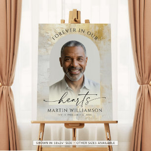 Elegant Forever Hearts Photo Script Gold Funeral Foam Board