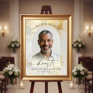 Elegant Forever Hearts Photo Script Gold Funeral Poster