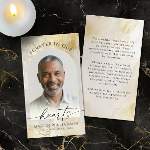 Elegant Forever In Hearts Photo Gold Prayer Cards