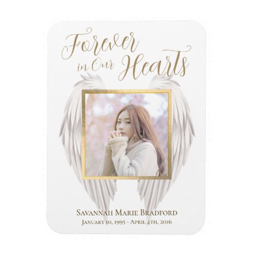 Elegant Forever in Our Hearts Angel Wings Photo Magnet