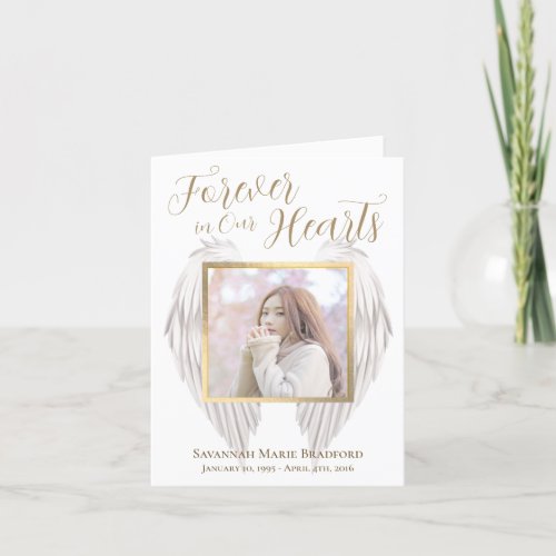 Elegant Forever in Our Hearts Angel Wings Photo Thank You Card