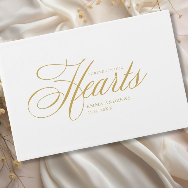 Elegant " Forever in our hearts " Funeral Guest Book (Elegant, Minimalist, Script Font "Forever in our hearts" celebration of life, funeral guest book.)