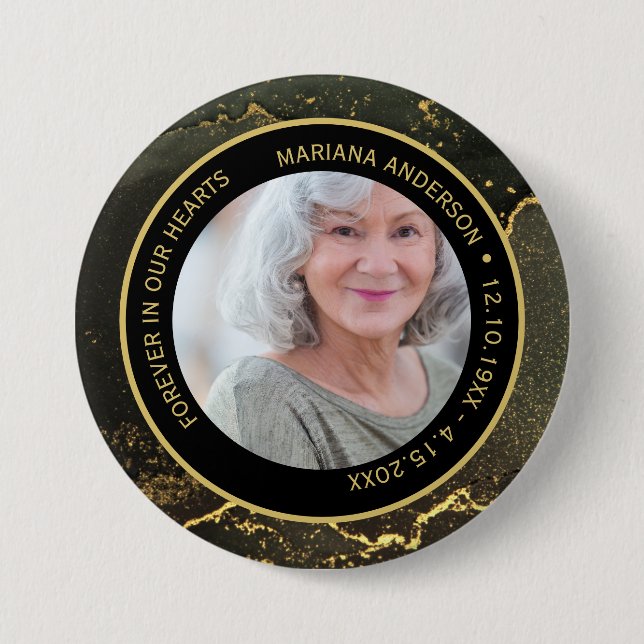 Elegant Forever in Our Hearts Gold Memorial  Button (Front)