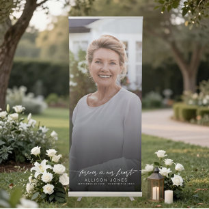 Elegant Forever In Our Hearts Script Photo Funeral Retractable Banner