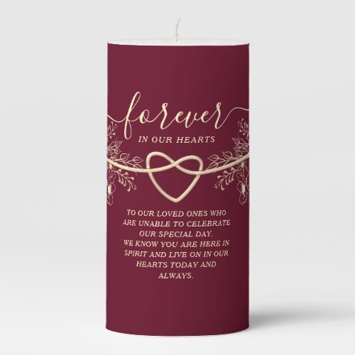 Elegant Forever in Our Hearts Wedding Memorial Pillar Candle