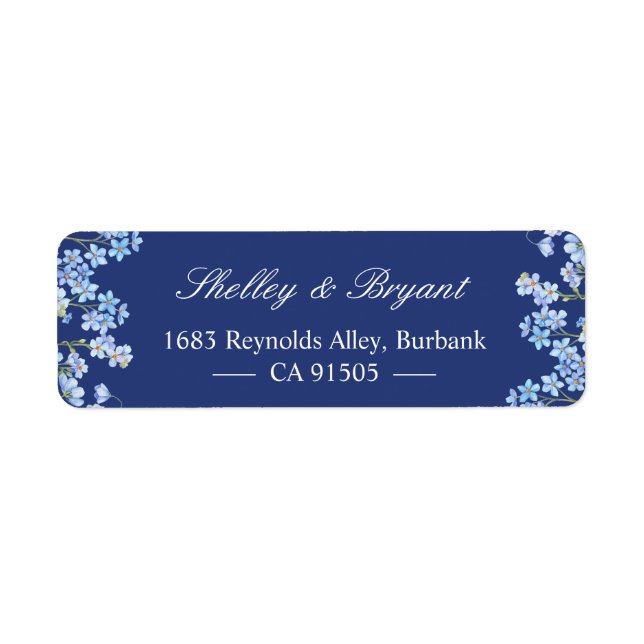 Elegant Forget Me Nots Floral Royal Navy Blue Label (Front)