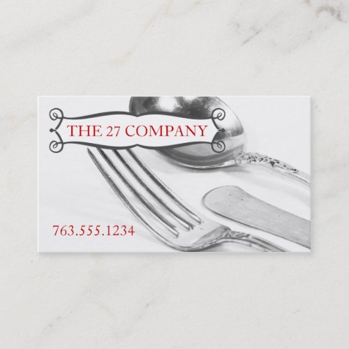 Elegant fork knife spoon silverware chef catering business card