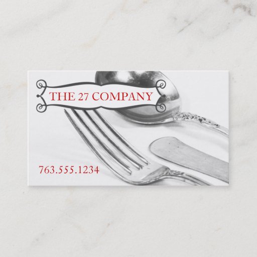 Customizable Elegant fork knife spoon silverware chef catering business card