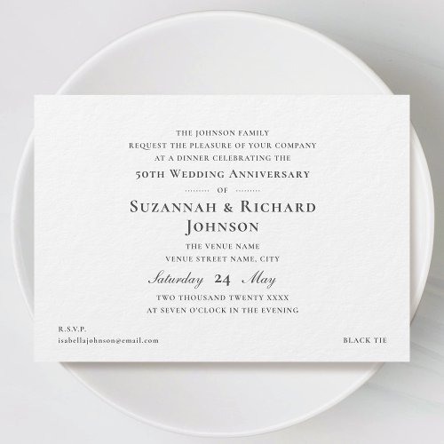Elegant Formal 50th Wedding Anniversary Dark Gray Invitation