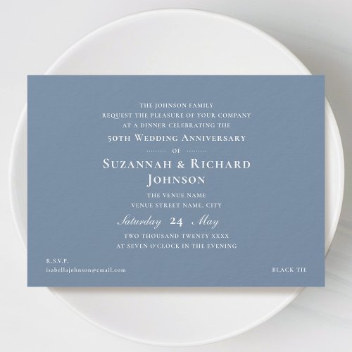 Elegant Formal 50th Wedding Anniversary Dusty Blue Invitation