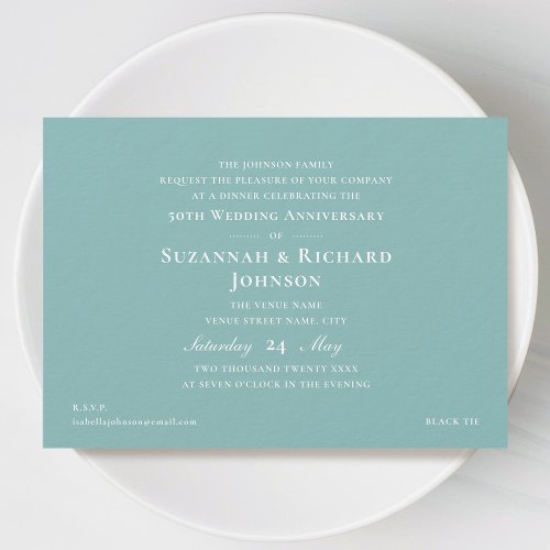 Elegant Formal 50th Wedding Anniversary Green Invitation